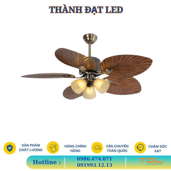 Quạt Trần Có Đèn Trang Trí 5 Cánh DCT FAN 165 - Thành Đạt Led chính hãng Thành Đạt LED