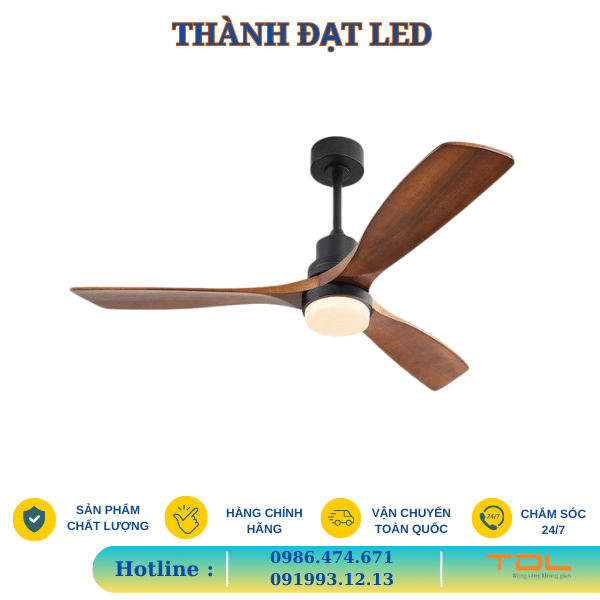 Quạt Trần Cánh Gỗ 3 Cánh DCT FAN 215 - Thành Đạt Led chính hãng Thành Đạt LED