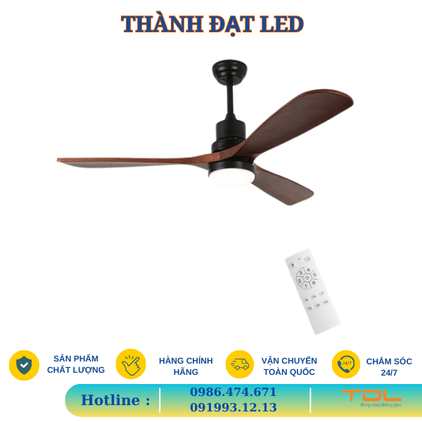 Quạt Trần Cánh Gỗ 3 Cánh DCT FAN 215 - Thành Đạt Led chính hãng Thành Đạt LED